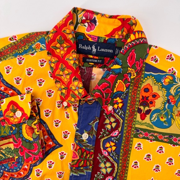 Ralph Lauren Other - Ralph Lauren Button Down Mens L Yellow Patchwork Paisley Floral Custom Fit Shirt